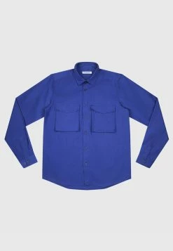 Bolongaro Trevor Satin Mix Long Sleeve Shirt - Blue