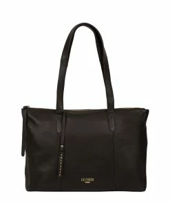 Cultured London 'Barbican' Black Leather Tote Bag
