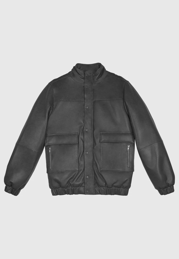 Bolongaro Trevor Longline Zip Through Leather Bomber In Black 3 Bolongaro Trevor Longline Zip Through Leather Bomber In Black - Image 3
