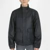 Bolongaro Trevor Longline Zip Through Leather Bomber In Black