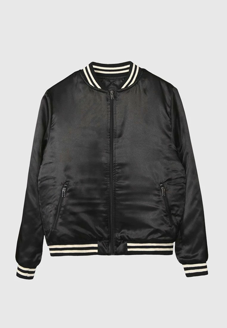 Bolongaro Trevor Bird Skull Bomber Jacket With White Stripes - Black 2 Bolongaro Trevor Bird Skull Bomber Jacket With White Stripes - Black - Image 2