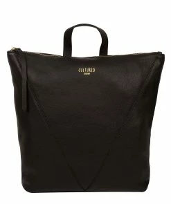 Cultured London 'Iiford' Black Leather Backpack